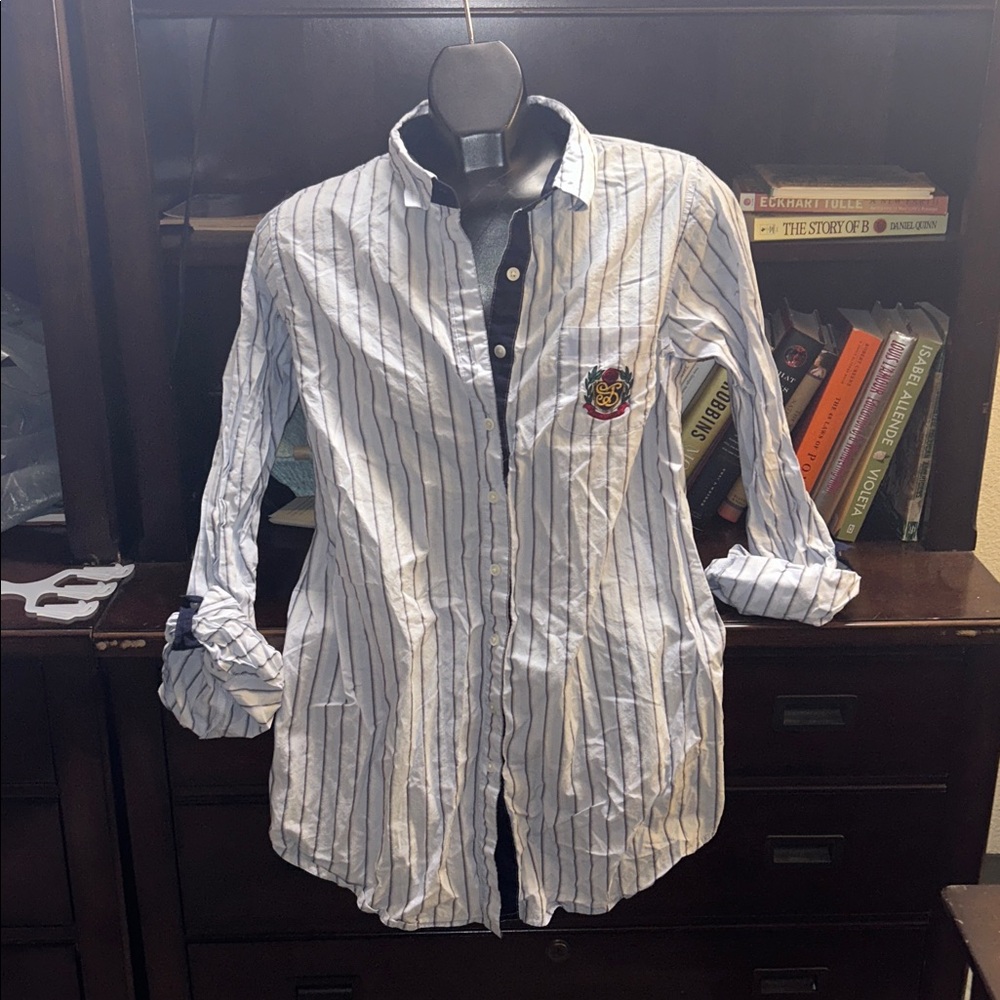 Jessica Simpson striped button up nightgown with embroidered patch